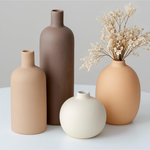 Minimalist Ceramic Vase Set of 4 – Matte Neutral Tones Boho Home Decor Vases for Living Room, Shelf & Table Centerpiece | Beige, Brown, Cream & Tan | Modern Farmhouse & Scandinavian Style