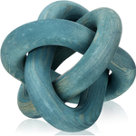 Wood Knot Decor Accent Sculpture – Handcrafted 3-Link Wooden Knot Tabletop Decor for Living Room, Shelf & Coffee Table | Teal Blue Rustic Boho Home Decor | Modern Farmhouse Accent Piece & Housewarming Gift