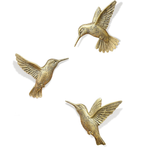 3D Gold Hummingbird Wall Decor Set of 3 – Metal Flying Bird Wall Art Sculptures for Living Room, Bedroom & Entryway | Antique Gold Finish | Boho Farmhouse & Modern Home Decor Gift