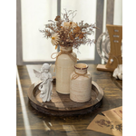 Round Wooden Candle Holder Tray Set – Rustic Farmhouse Centerpiece with Pillar Candles, Vase & Cinnamon Sticks | Coffee Table & Dining Table Decor | Boho Home Decor Gift Set