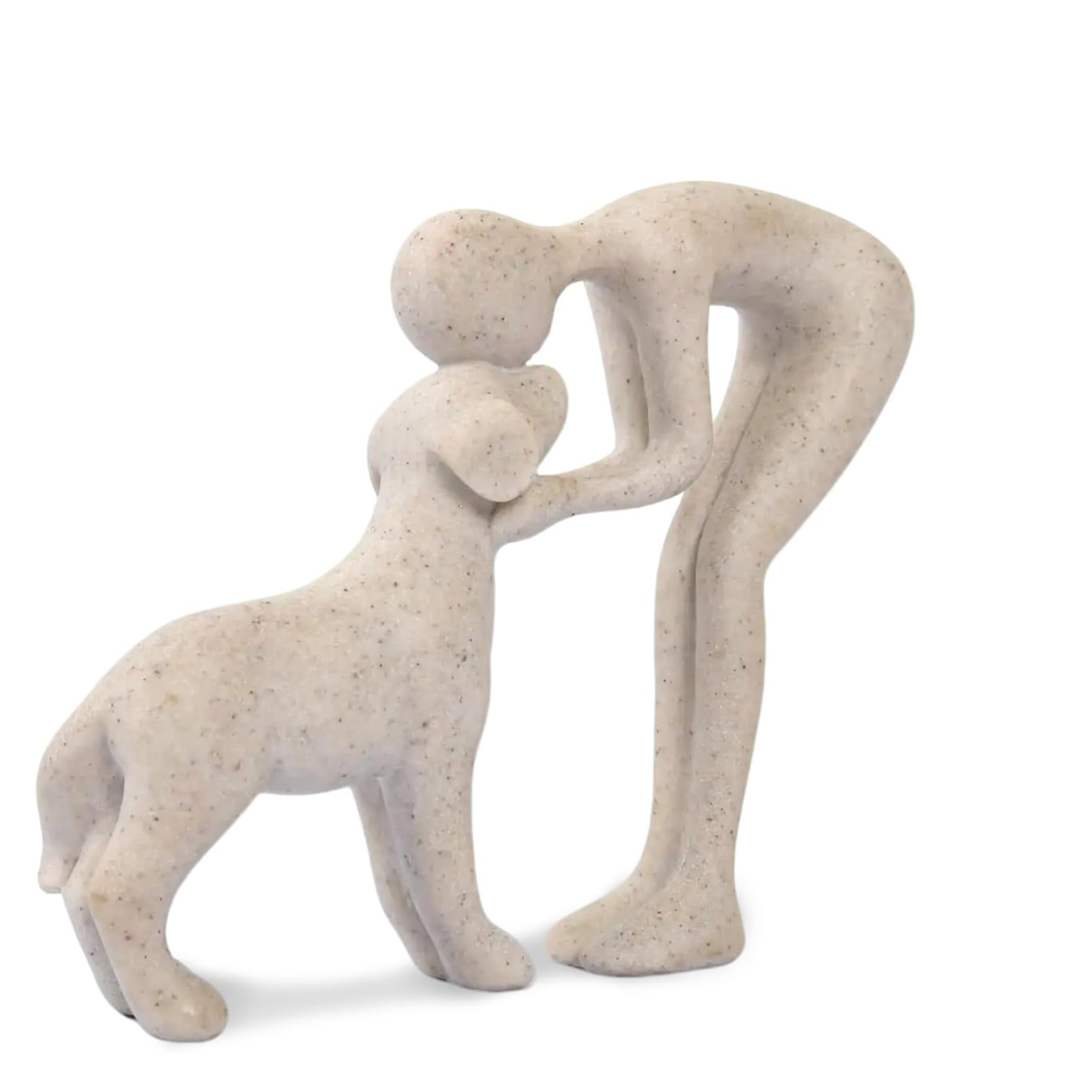 Abstract Person & Dog Head-to-Head Figurine – Minimalist Resin Human & Dog Sculpture for Home Shelf & Desk Decor | Sandy Beige Statue | Dog Lover Gift | Modern Boho Art Piece