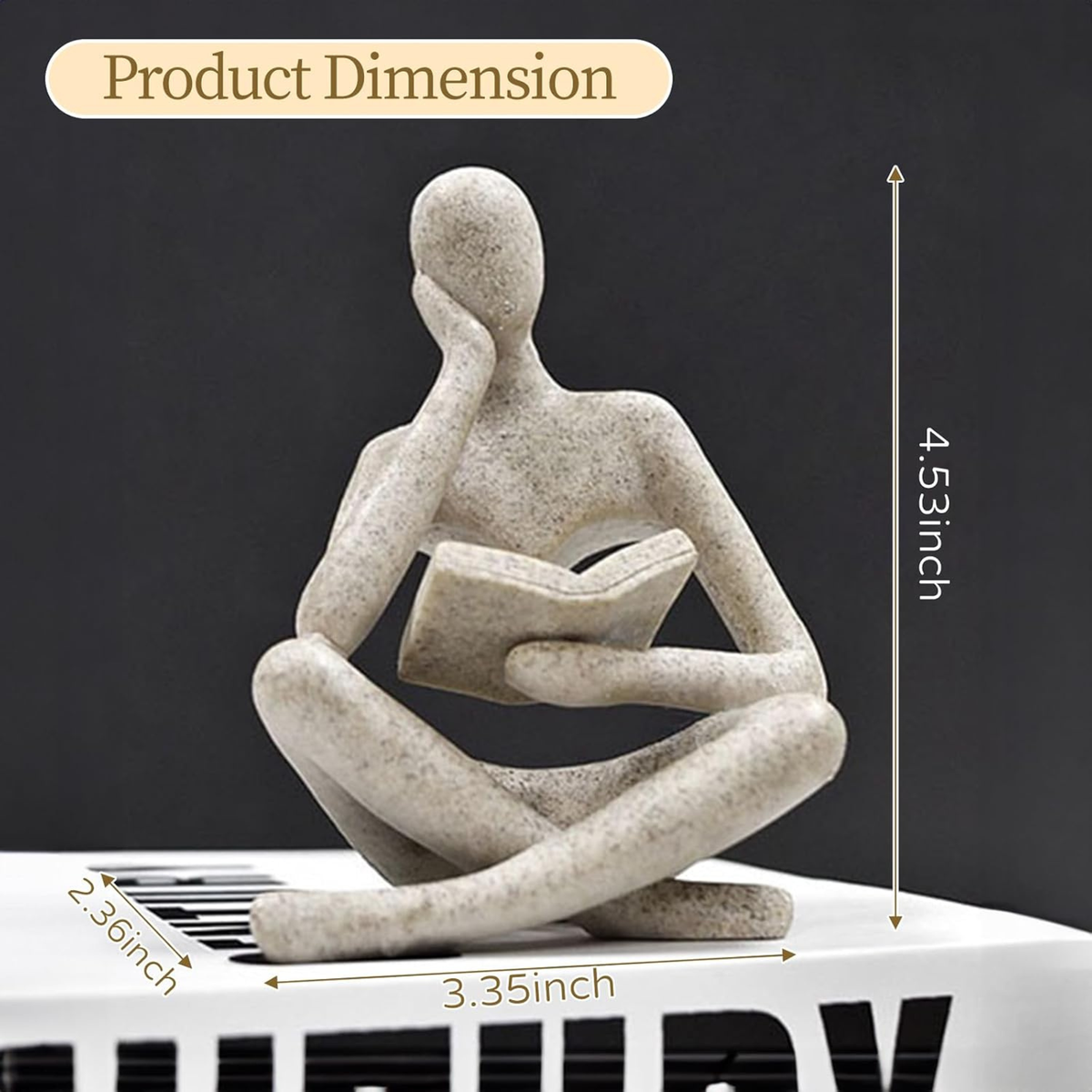 Abstract Thinker Reading Statue – Minimalist Resin Sculpture for Home Office Shelf & Desk Decor | Sandy Beige Figurine | Modern Boho Art Piece | Housewarming & Book Lover Gift