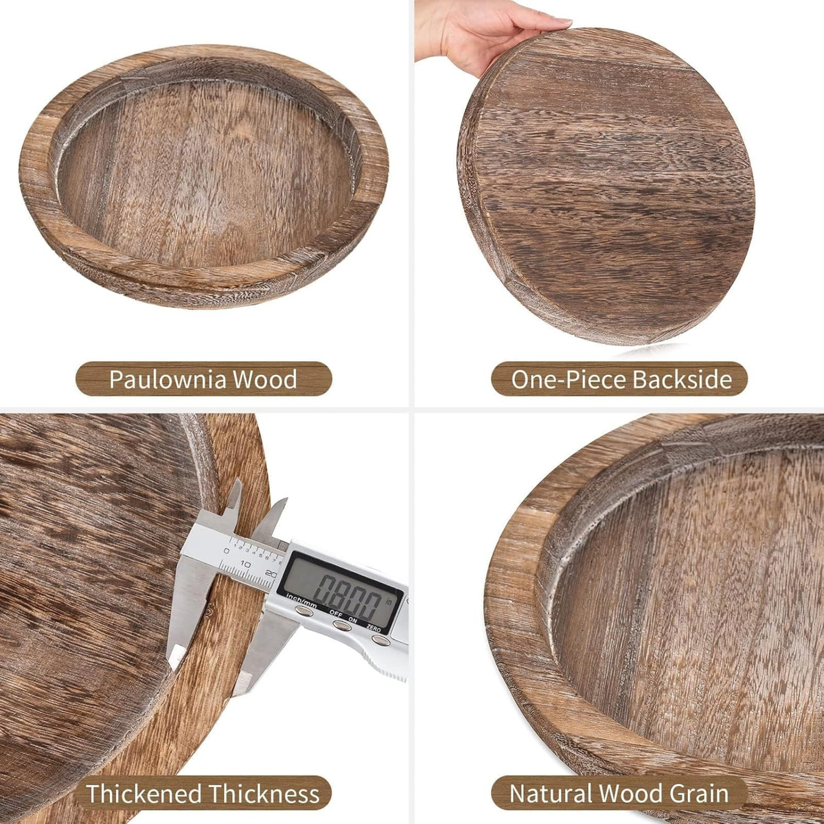 Round Wooden Candle Holder Tray Set – Rustic Farmhouse Centerpiece with Pillar Candles, Vase & Cinnamon Sticks | Coffee Table & Dining Table Decor | Boho Home Decor Gift Set